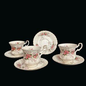 3 Vtg Royal Albert England Lavender Rose Bone China Demi Espresso Cup Sets Rare